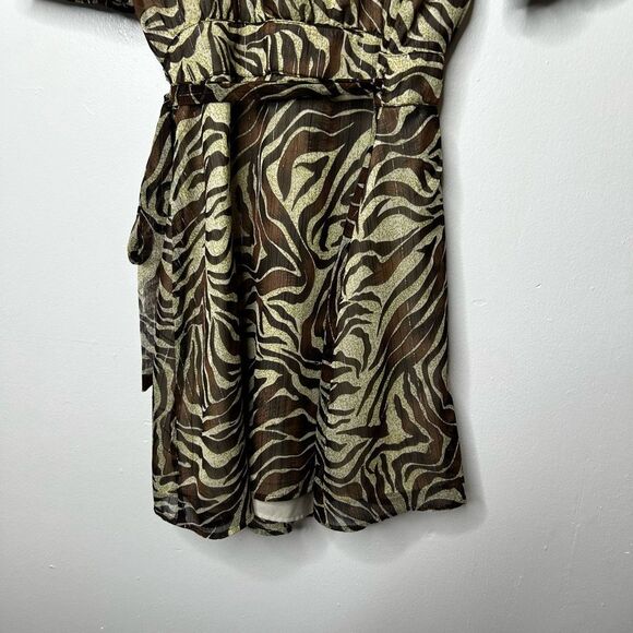 Walter Baker Brani Puff Sleeve Zebra Mini Wrap Dress Size M Retro Y2K Designer - Picture 8 of 11